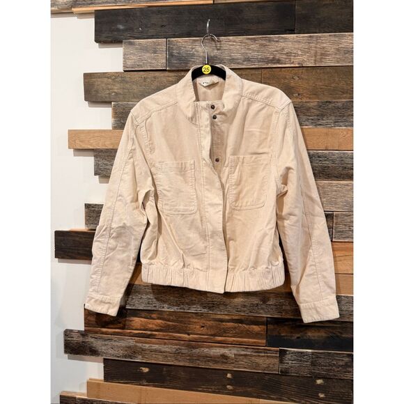 PACT Womens Modern Corduroy Bomber Jacket Sandshell Beige Size L - Picture 2 of 9